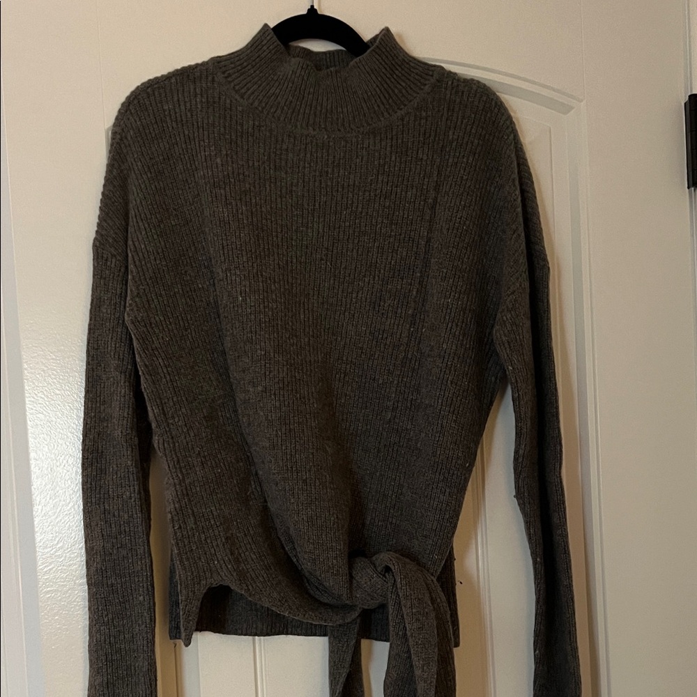 Halogen Charcoal Turtleneck Sweater with Tie